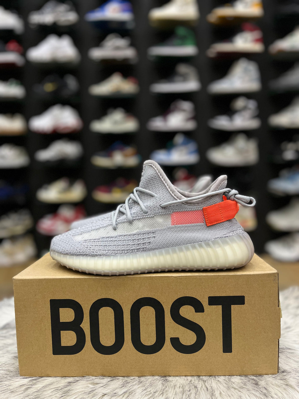Light grey Adidas Yeezy Boost 350 V2 'Tail Light' sneaker,