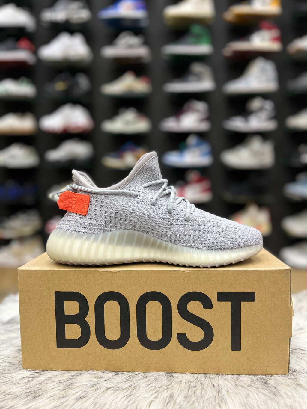 Light grey Adidas Yeezy Boost 350 V2 'Tail Light' sneaker,