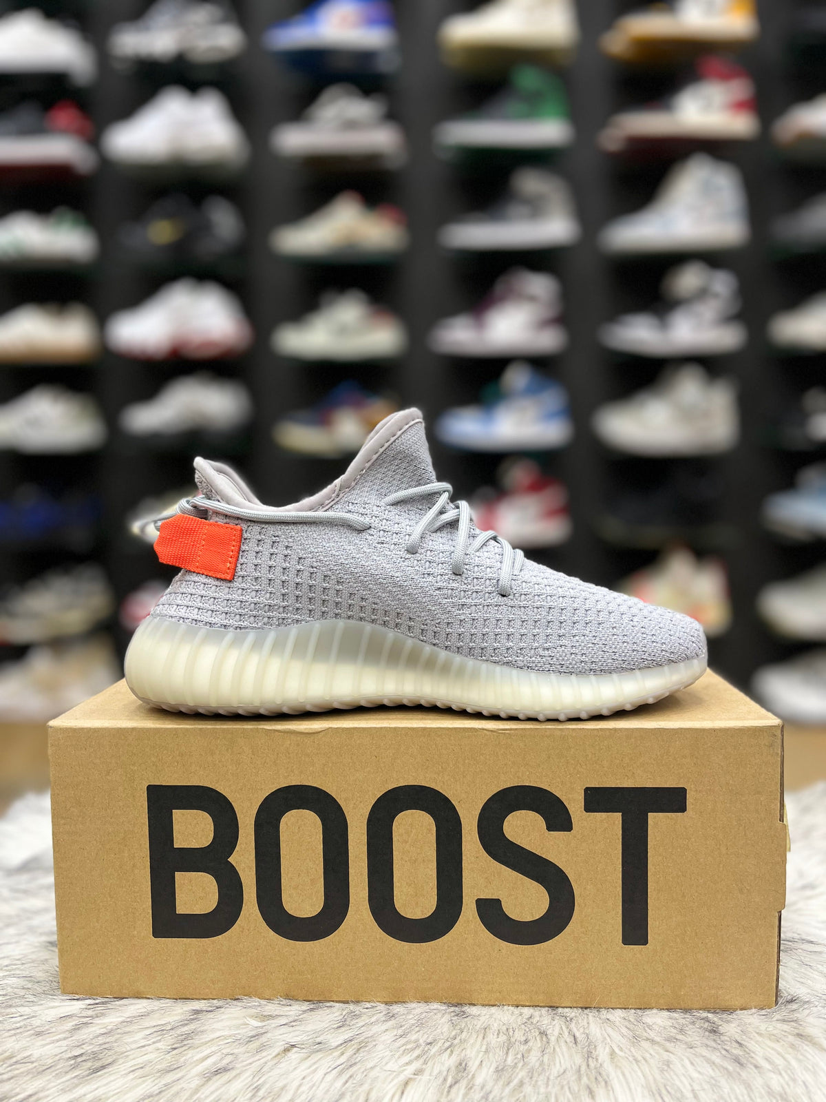 Light grey Adidas Yeezy Boost 350 V2 'Tail Light' sneaker,