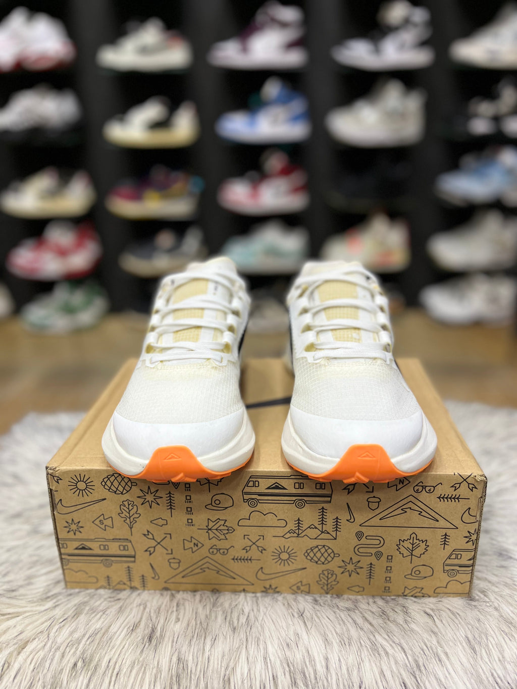 Cream-colored Nike ZoomX Ultrafly Trail running shoes