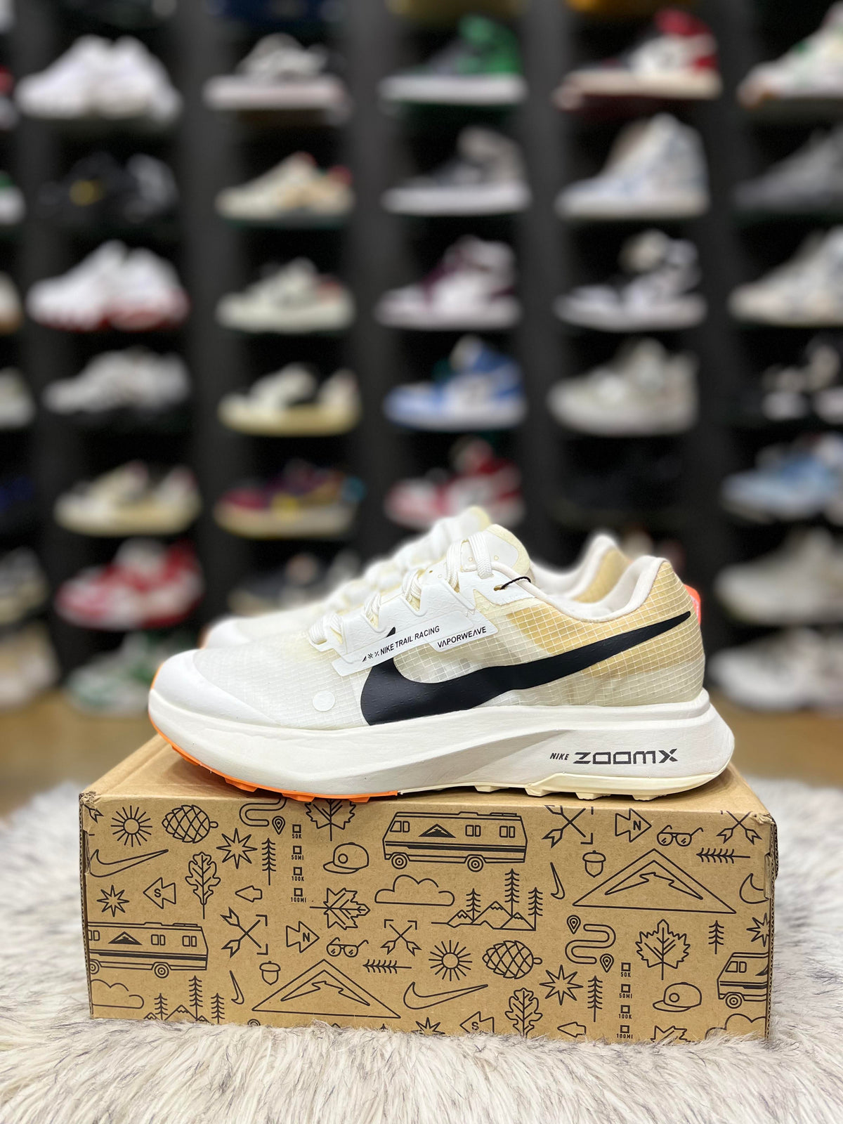 Cream-colored Nike ZoomX Ultrafly Trail running shoes
