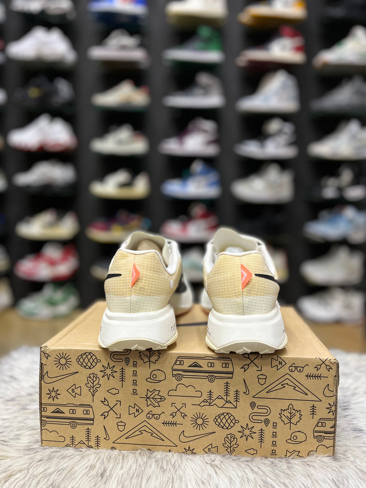 Cream-colored Nike ZoomX Ultrafly Trail running shoes