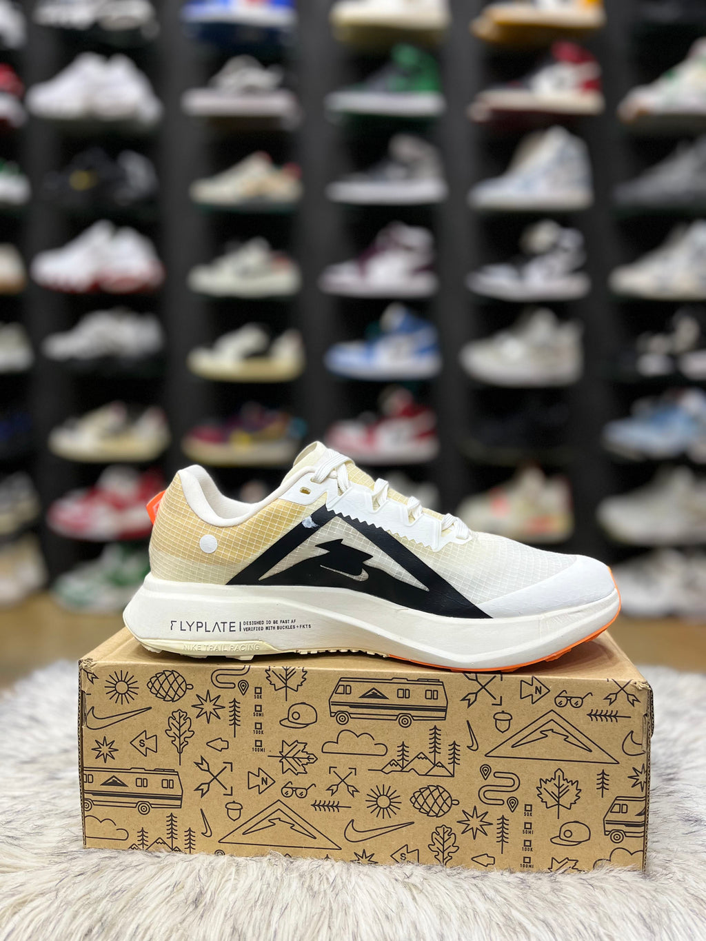Cream-colored Nike ZoomX Ultrafly Trail running shoes